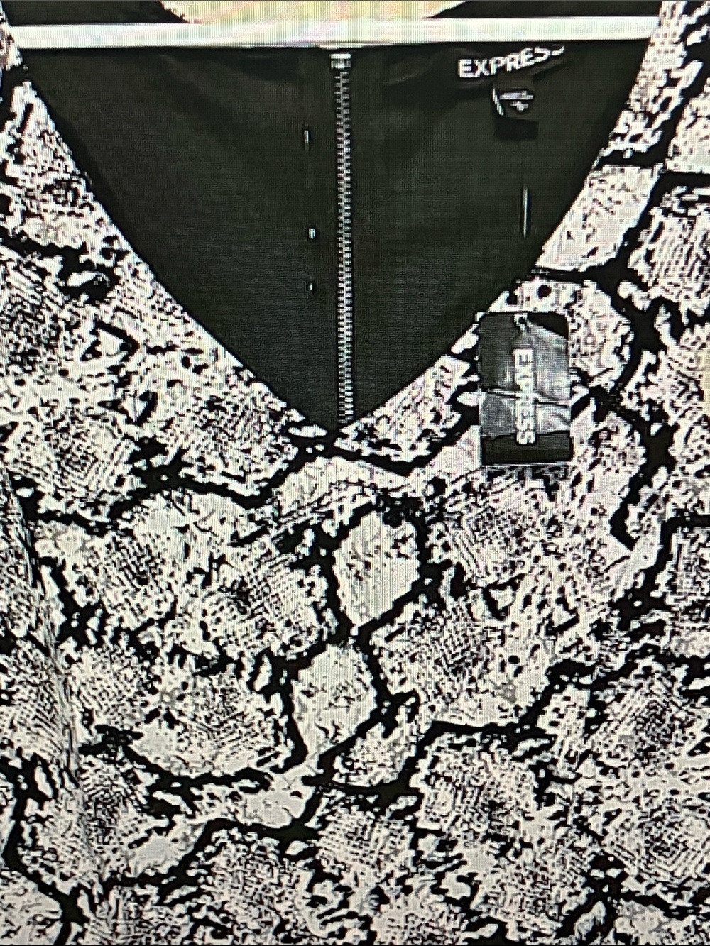 Express Black and White Snake-Print V-Neck Crop Top